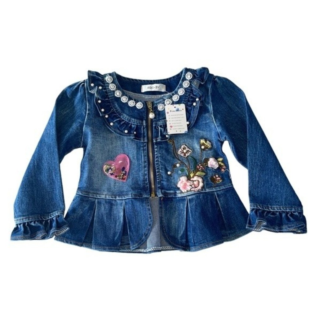 NWT Adorable 3T Peacolate Embellished Denim Jacket
